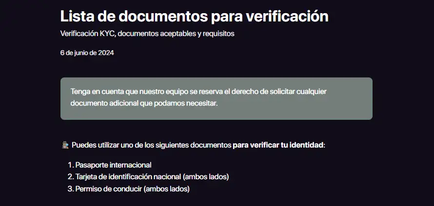 Artículo oficial de CHEXX sobre documentos para la verificación KYC