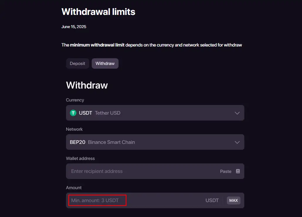 Artículo oficial de CHEXX sobre límites de retiro